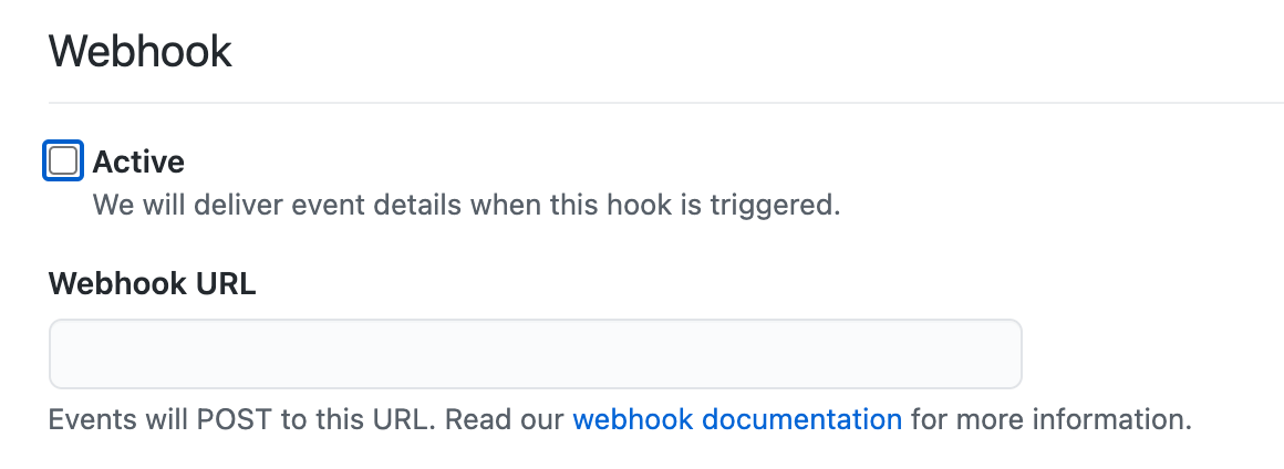 Screenshot of active webhook checkbox