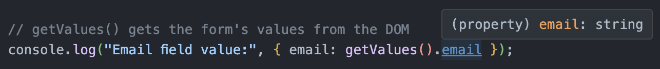 getValues().email type is string